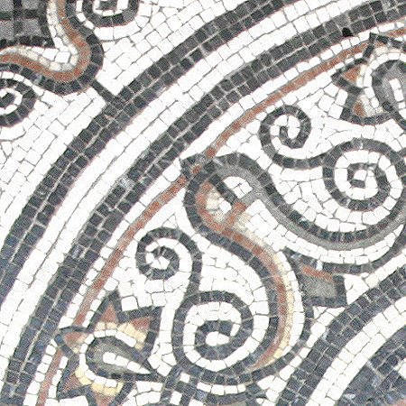 Fragment aus dem Mosaik Die Trunkenheit des Herkules, eine Reproduktion eines römischen Mosaiks
